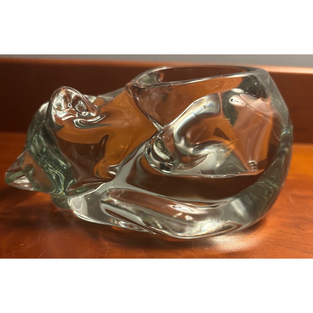 Vtg Indiana Glass Clear Heavy Sleeping Cat‎ Votive Holder/Paperweight